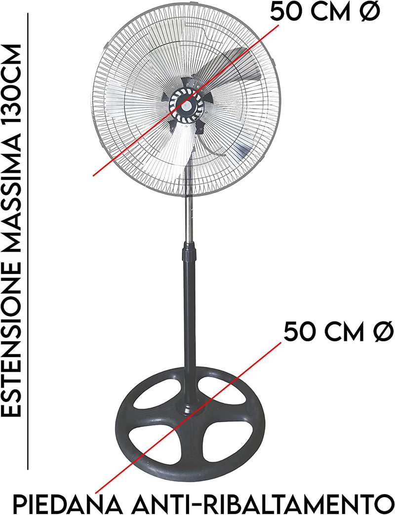 Ventilatore a Piantana Potente 5 Pale in Metallo 75W Oscillazione 3 Velocità