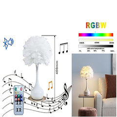 Lampada Led Rgb Con Piume Bianco Tavolo Comodino Bluetooth Telecomando Musica