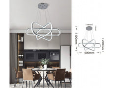 Lampadario sospeso a strisce led 94w incrociato argento luce da soffitto moderno fiore per cucina soggiorno