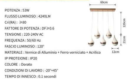 Lampadario Moderno Goccia 53W Luce Fredda