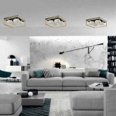 Plafoniera Da Soffitto Lampada In Metallo Nero Bronzo Con 4 Sfere Vetro