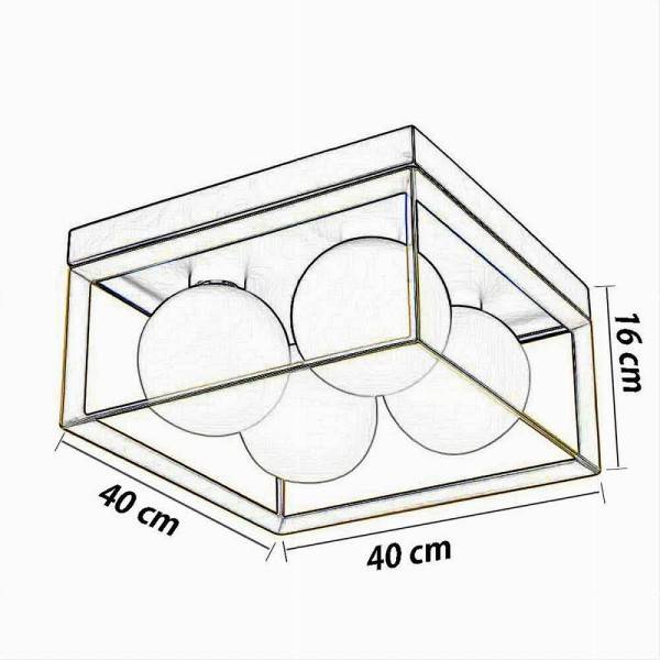 Plafoniera Da Soffitto Lampada In Metallo Nero Bronzo Con 4 Sfere Vetro