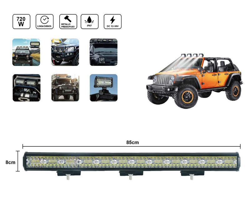 Faro Da Lavoro 12/36v A Led Barra Luce Anteriore Bar Suv Fuoristrada Auto 720w