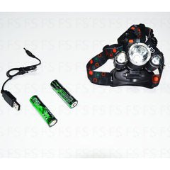 Torcia Lampada Frontale Led Ricaricabile 3 Led 5000 Lumen Cree T6 R5 Rj3000 - INmille