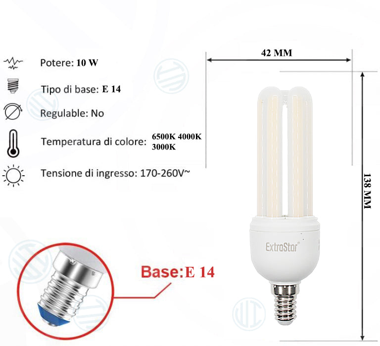 Lampadina Led a U Opaca 10W E14