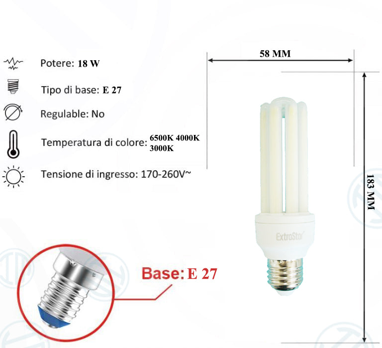 Lampadina Led a U Opaca Trasparente 18W E27