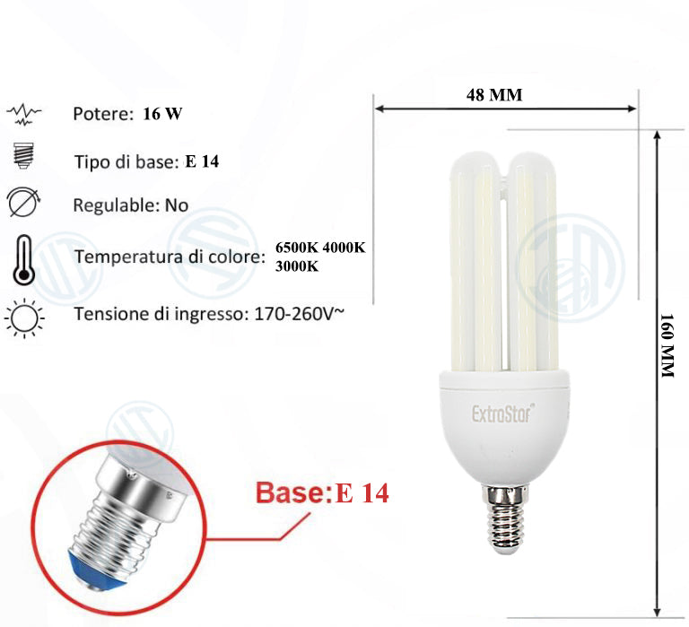 Lampadina Led a U Opaca 16W E14