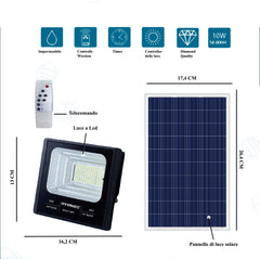 Faro Energia Solare Led Esterno Con Pannello E Telecomando 10 W