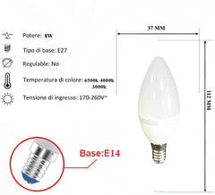 Lampadina Led 8W E14 C37 - INmille