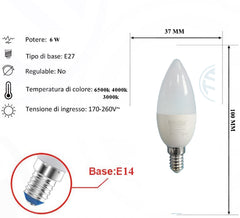 Lampadina Led 6W E14 C37