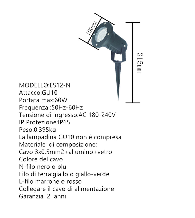 Faretto Led Nero Da Giardino Esterno Attacco Gu10 Con Picchetto Orientabile - INmille