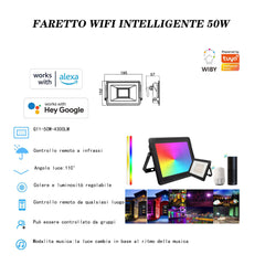 Faretto Intelligente Smart WiFi 50W Rgb
