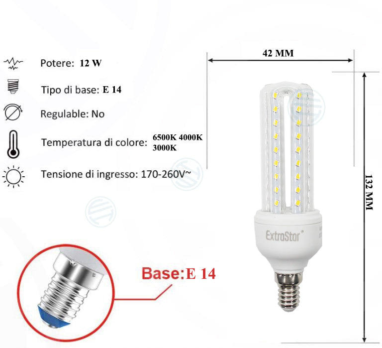 Lampadina Led a U Trasparente 12W E14