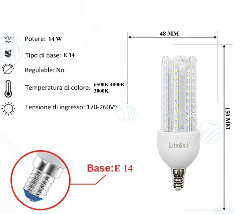 Lampadina Led a U Trasparente 14W E14