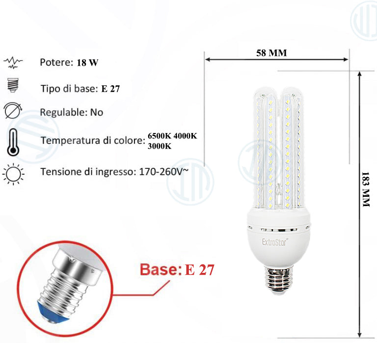 Lampadina Led a U Trasparente 18W E27