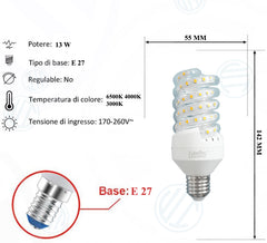 Lampadina Led a Spirale Trasparente 13W E27