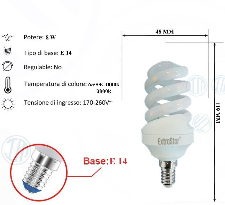 Lampadina Led a Spirale Opaca 8W E14