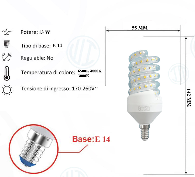 Lampadina Led a Spirale Trasparente 13W E14