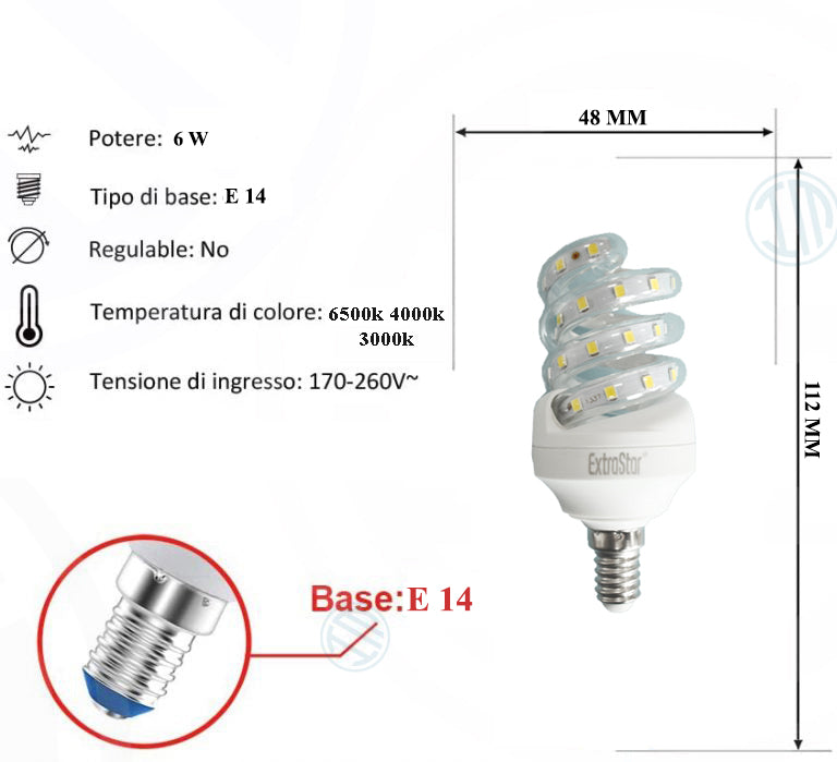 Lampadina Led a Spirale Trasparente 6W E14