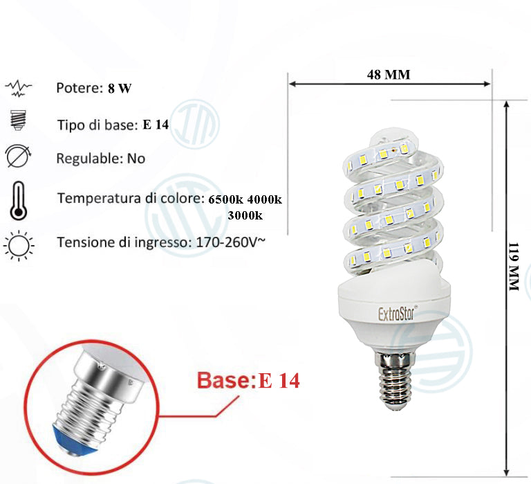 Lampadina Led a Spirale Trasparente 8W E14