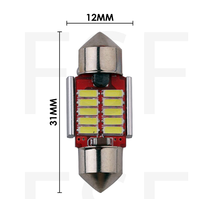 Lampadina Led A Siluro 12V 5W Luce Bianca 10 Led Canbus 31Mm