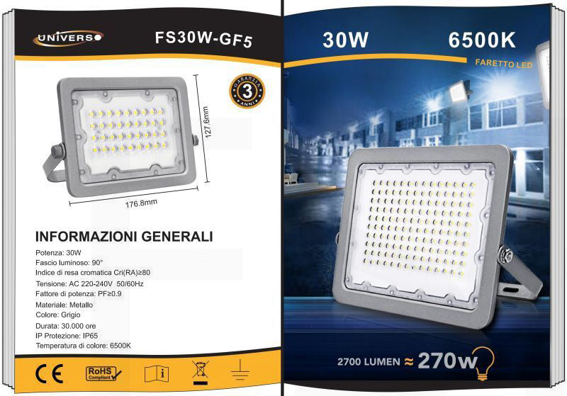 Faretto Proiettore Led 30W Ip65