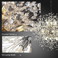 Lampadario 9 Luci Led Soffione Forma Di Fuoco D’artificio Cristalli Moderno