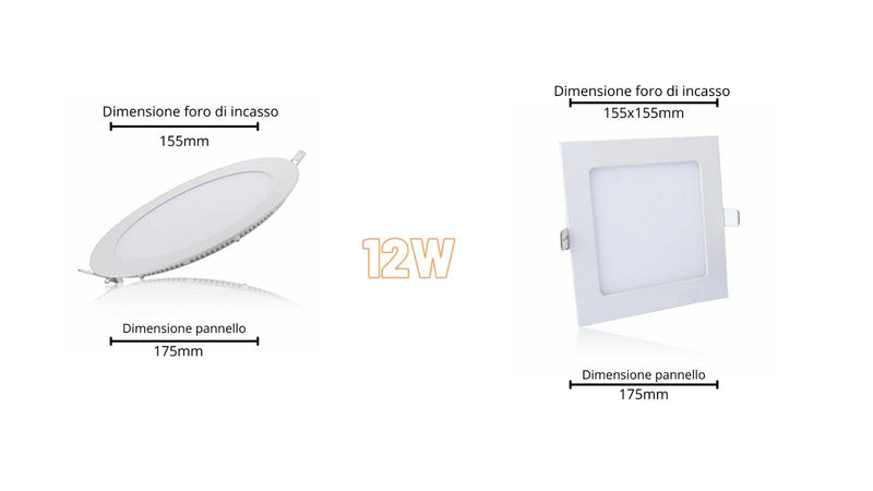 Pannello Led Faretto Da Incasso Da 3w 6w 12w 18w 24w Quadrato Tondo Ultra Slim