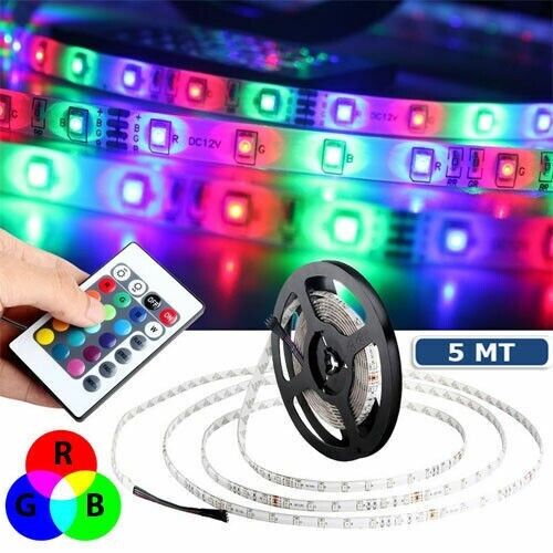 Striscia led RGB 5 metri 12 14W telecomando trasformatore strip ip65 kit